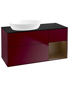Villeroy und Boch Finion Waschtischunterschrank GA52GNHB 120cm, Abdeckplatte black matt, Emotion, Regale Walnut Veneer, Peony Matt