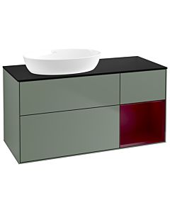 Villeroy und Boch Finion Waschtischunterschrank GA52HBGM 120cm, Abdeckplatte black matt, Emotion, Regale Peony matt lacquer, Olive Matt Lacquer