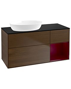 Villeroy und Boch Finion Waschtischunterschrank GA52HBGN 120cm, Abdeckplatte black matt, Emotion, Regale Peony matt lacquer, Walnut veneer