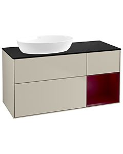 Villeroy und Boch Finion Waschtischunterschrank GA52HBHH 120cm, Abdeckplatte black matt, Emotion, Regale Peony matt lacquer, Sand Matt Lacquer