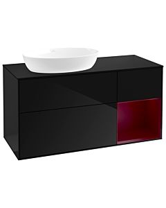 Villeroy und Boch Finion GA52HBPH 120cm, plaque de recouvrement noire mate, Emotion, étagères en laque matte Peony , Glossy Black Lacquer