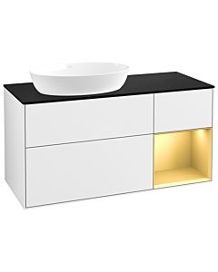 Villeroy und Boch Finion Waschtischunterschrank GA52HFGF 120cm, Abdeckplatte black matt, Emotion, Regale Gold matt lacquer, Glossy white lacquer