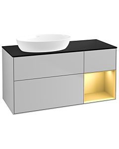 Villeroy und Boch Finion Waschtischunterschrank GA52HFGJ 120cm, Abdeckplatte black matt, Emotion, Regale Gold matt lacquer, Light grey matt