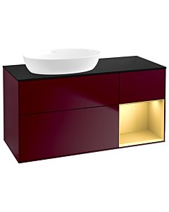 Villeroy und Boch Finion Villeroy und Boch GA52HFHB 120cm, plaque de recouvrement noir mat, Emotion, étagères laqué mat or, Peony Matt