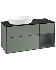 Villeroy und Boch Finion Villeroy und Boch GA52HGGM 120cm, plaque de recouvrement noir mat, Emotion, étagères laqué mat Midnight, Olive Matt Lacquer