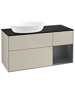 Villeroy und Boch Finion Waschtischunterschrank GA52HGHH 120cm, Abdeckplatte black matt, Emotion, Regale Midnight matt lacquer, Sand Matt Lacquer