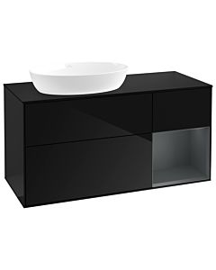 Villeroy und Boch Finion GA52HGPH 120cm, plaque de recouvrement noire mate, Emotion, étagères laqué mat Midnight, Glossy Black Lacquer