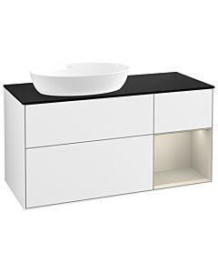 Villeroy und Boch Finion Waschtischunterschrank GA52HHGF 120cm, Abdeckplatte black matt, Emotion, Regale sand matt lacquer, Glossy white lacquer