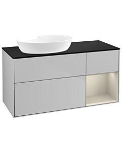 Villeroy und Boch Finion Waschtischunterschrank GA52HHGJ 120cm, Abdeckplatte black matt, Emotion, Regale sand matt lacquer, Light grey matt