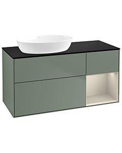 Villeroy und Boch Finion Waschtischunterschrank GA52HHGM 120cm, Abdeckplatte black matt, Emotion, Regale sand matt lacquer, Olive Matt Lacquer