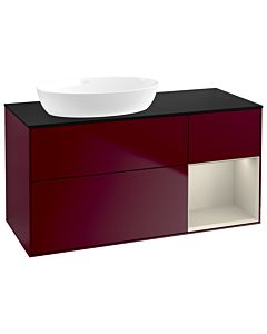 Villeroy und Boch Finion Villeroy und Boch GA52HHHB 120cm, plaque de recouvrement noir mat, Emotion, étagères sable laqué mat, Peony Matt