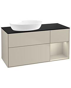 Villeroy und Boch Finion Waschtischunterschrank GA52HHHH 120cm, Abdeckplatte black matt, Emotion, Regale sand matt lacquer, Sand Matt Lacquer