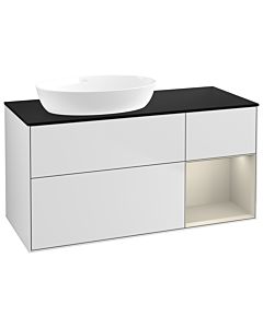 Villeroy und Boch Finion Waschtischunterschrank GA52HHMT 120cm, Abdeckplatte black matt, Emotion, Regale sand matt lacquer, White matt lacquer