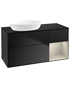 Villeroy und Boch Finion Villeroy und Boch GA52HHPD 120cm, plaque de recouvrement noir mat, Emotion, étagères laqué sable mat, laqué noir mat