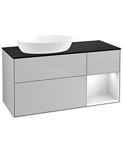 Villeroy und Boch Finion Waschtischunterschrank GA52MTGJ 120cm, Abdeckplatte black matt, Emotion, Regale White matt lacquer, Light grey matt