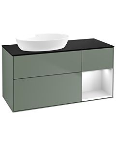 Villeroy und Boch Finion Waschtischunterschrank GA52MTGM 120cm, Abdeckplatte black matt, Emotion, Regale White matt lacquer, Olive Matt Lacquer