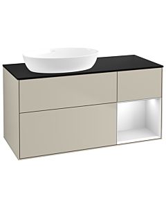 Villeroy und Boch Finion Waschtischunterschrank GA52MTHH 120cm, Abdeckplatte black matt, Emotion, Regale White matt lacquer, Sand Matt Lacquer