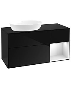 Villeroy und Boch Finion Waschtischunterschrank GA52MTPH 120cm, Abdeckplatte black matt, Emotion, Regale White matt lacquer, Glossy Black Lacquer