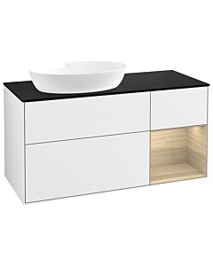 Villeroy und Boch Finion Waschtischunterschrank GA52PCGF 120cm, Abdeckplatte black matt, Emotion, Regale Oak Veneer, Glossy white lacquer