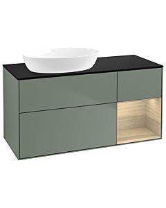 Villeroy und Boch Finion Waschtischunterschrank GA52PCGM 120cm, Abdeckplatte black matt, Emotion, Regale Oak Veneer, Olive Matt Lacquer