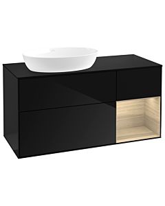 Villeroy und Boch Finion Waschtischunterschrank GA52PCPH 120cm, Abdeckplatte black matt, Emotion, Regale Oak Veneer, Glossy Black Lacquer