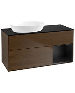 Villeroy und Boch Finion Waschtischunterschrank GA52PDGN 120cm, Abdeckplatte black matt, Emotion, Regale Black matt lacquer, Walnut veneer