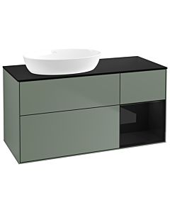 Villeroy und Boch Finion Waschtischunterschrank GA52PHGM 120cm, Abdeckplatte black matt, Emotion, Regale Glossy black lacquer, Olive Matt Lacquer