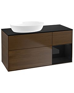 Villeroy und Boch Finion Waschtischunterschrank GA52PHGN 120cm, Abdeckplatte black matt, Emotion, Regale Glossy black lacquer, Walnut veneer