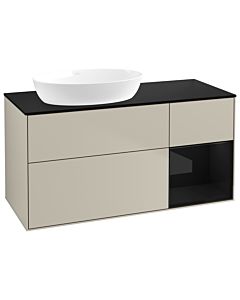 Villeroy und Boch Finion Waschtischunterschrank GA52PHHH 120cm, Abdeckplatte black matt, Emotion, Regale Glossy black lacquer, Sand Matt Lacquer