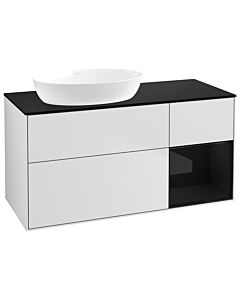 Villeroy und Boch Finion Waschtischunterschrank GA52PHMT 120cm, Abdeckplatte black matt, Emotion, Regale Glossy black lacquer, White matt lacquer