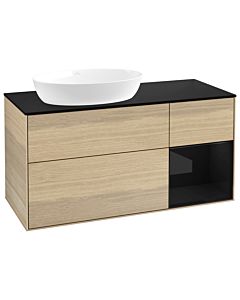 Villeroy und Boch Finion Waschtischunterschrank GA52PHPC 120cm, Abdeckplatte black matt, Emotion, Regale Glossy black lacquer, Oak Veneer