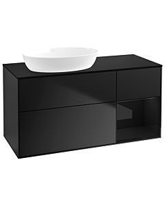Villeroy und Boch Finion Villeroy und Boch GA52PHPD 120cm, plaque de recouvrement noir mat, Emotion, étagères Laque noire brillante, laque noire mate