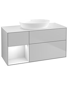 Villeroy und Boch Finion Villeroy und Boch GA61GFGJ 120cm, plaque de recouvrement blanc mat, Emotion, étagères laqué blanc brillant, gris clair mat