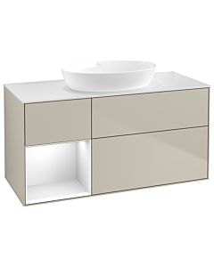 Villeroy und Boch Finion Waschtischunterschrank GA61GFHH 120cm, Abdeckplatte white matt, Emotion, Regale Glossy white lacquer, Sand Matt Lacquer