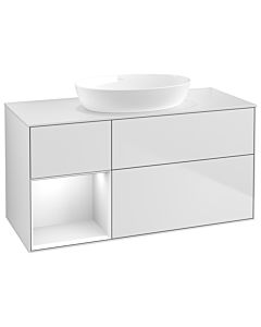 Villeroy und Boch Finion Villeroy und Boch GA61GFMT 120cm, plaque de recouvrement blanc mat, Emotion, étagères Laque blanche brillante, laque blanche mate