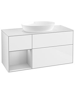 Villeroy und Boch Finion Villeroy und Boch GA61GJGF 120cm, plaque de recouvrement blanc mat, Emotion, étagères laqué gris clair mat, laqué blanc brillant