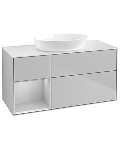 Villeroy und Boch Finion Waschtischunterschrank GA61GJGJ 120cm, Abdeckplatte white matt, Emotion, Regale Light grey matt lacquer, Light grey matt
