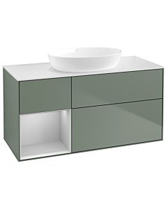 Villeroy und Boch Finion Waschtischunterschrank GA61GJGM 120cm, Abdeckplatte white matt, Emotion, Regale Light grey matt lacquer, Olive Matt Lacquer