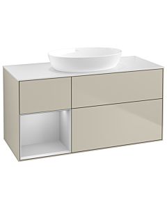 Villeroy und Boch Finion Waschtischunterschrank GA61GJHH 120cm, Abdeckplatte white matt, Emotion, Regale Light grey matt lacquer, Sand Matt Lacquer