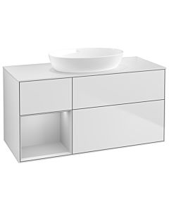 Villeroy und Boch Finion Waschtischunterschrank GA61GJMT 120cm, Abdeckplatte white matt, Emotion, Regale Light grey matt lacquer, White matt lacquer