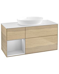 Villeroy und Boch Finion Waschtischunterschrank GA61GJPC 120cm, Abdeckplatte white matt, Emotion, Regale Light grey matt lacquer, Oak Veneer