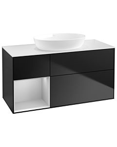 Villeroy und Boch Finion Waschtischunterschrank GA61GJPD 120cm, Abdeckplatte white matt, Emotion, Regale Light grey matt lacquer, Black matt lacquer