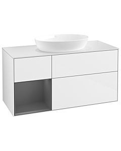 Villeroy und Boch Finion Waschtischunterschrank GA61GKGF 120cm, Abdeckplatte white matt, Emotion, Regale Anthracite matt lacquer, Glossy white lacquer