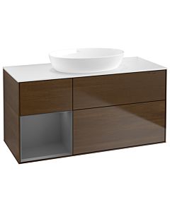 Villeroy und Boch Finion Waschtischunterschrank GA61GKGN 120cm, Abdeckplatte white matt, Emotion, Regale Anthracite matt lacquer, Walnut veneer