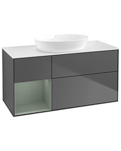 Villeroy und Boch Finion Villeroy und Boch GA61GMGK 120cm, plaque de recouvrement blanc mat, Emotion, étagères laqué olive mat, anthracite mat