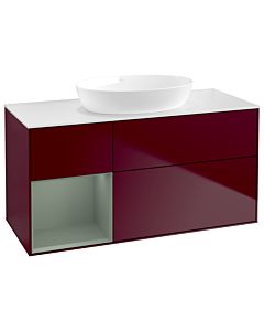 Villeroy und Boch Finion Villeroy und Boch GA61GMHB 120cm, plaque de recouvrement blanc mat, Emotion, étagères laqué olive mat, Peony Matt