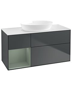 Villeroy und Boch Finion Waschtischunterschrank GA61GMHG 120cm, Abdeckplatte white matt, Emotion, Regale Olive matt lacquer, Midnight Blue Matt Lacquer