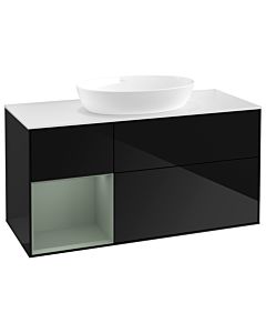 Villeroy und Boch Finion Villeroy und Boch GA61GMPH 120cm, plaque de recouvrement blanc mat, Emotion, étagères laqué olive mat, Glossy Black Lacquer