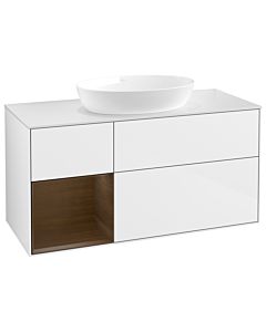 Villeroy und Boch Finion Waschtischunterschrank GA61GNGF 120cm, Abdeckplatte white matt, Emotion, Regale Walnut Veneer, Glossy white lacquer