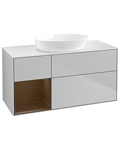 Villeroy und Boch Finion Waschtischunterschrank GA61GNGJ 120cm, Abdeckplatte white matt, Emotion, Regale Walnut Veneer, Light grey matt